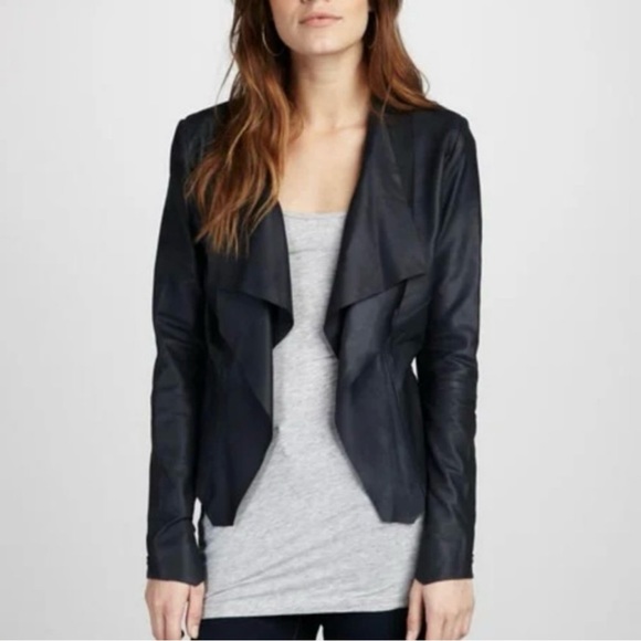 Bod & Christensen Zura Leather Jacket Women’s Size 2 Drape Front Studded Sleeves - Picture 1 of 10